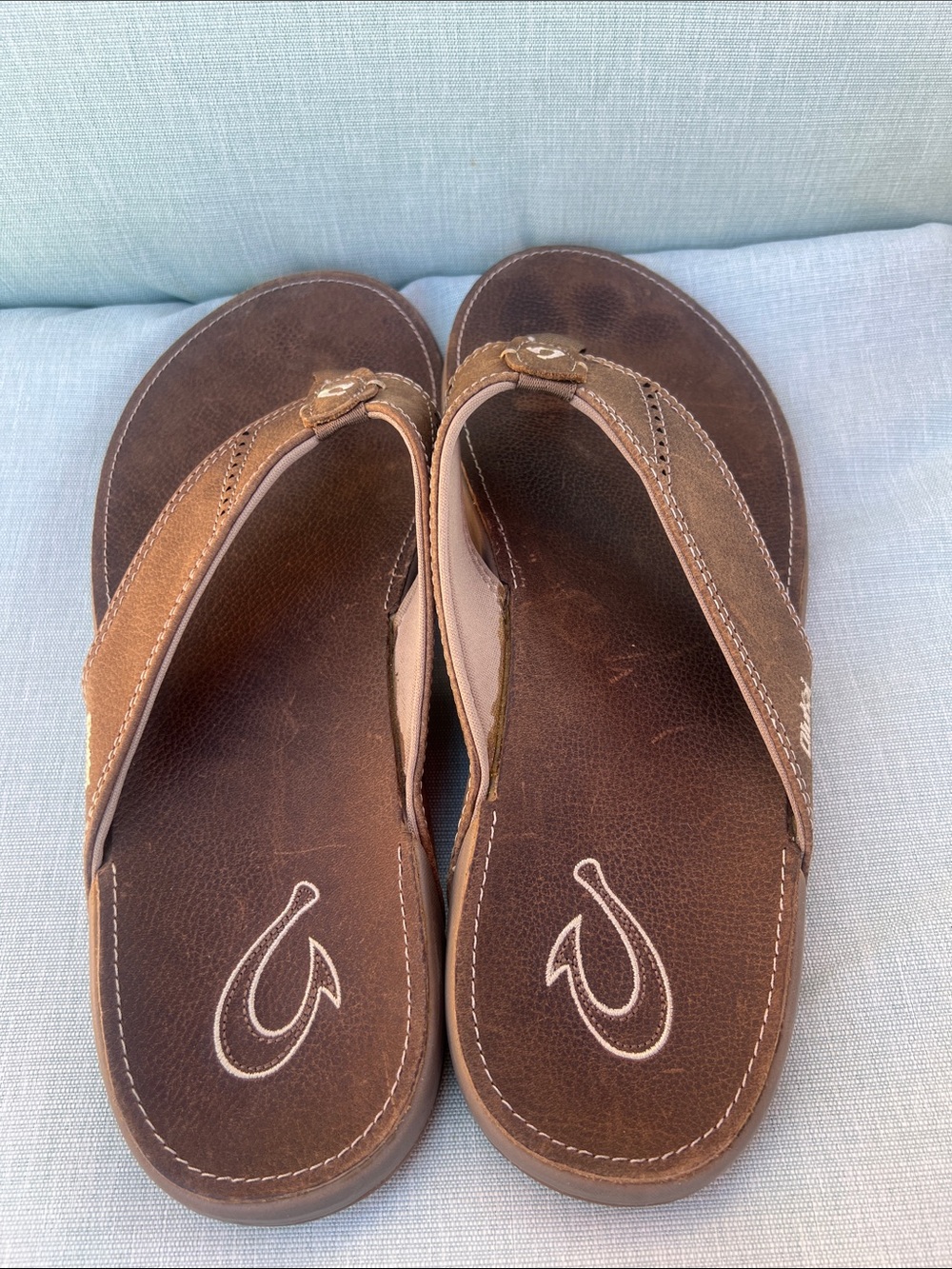 EUC OluKai Men’s Brown Leather Thong Sandals sz 12 - Picture 2 of 4